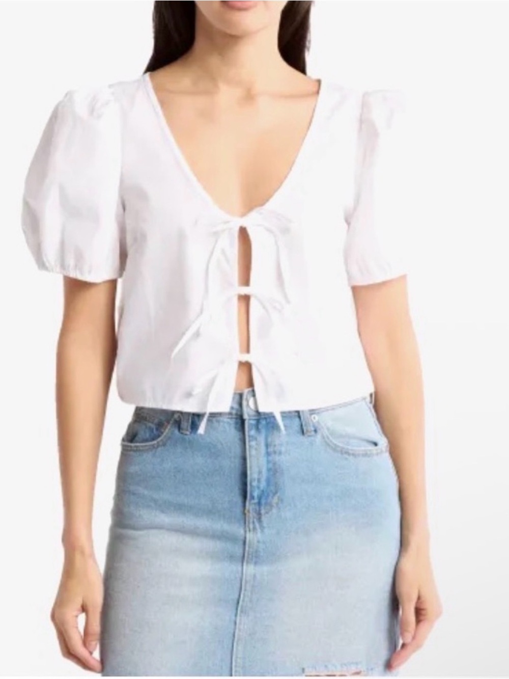 NWOT- Abound Tie Front Cotton Poplin Crop Top, White, size Small